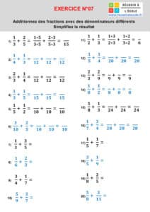 exercices sur les fractions à imprimer