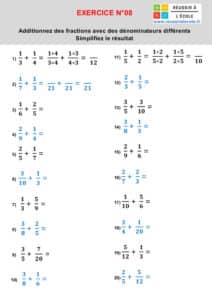 exercices sur les fractions à imprimer