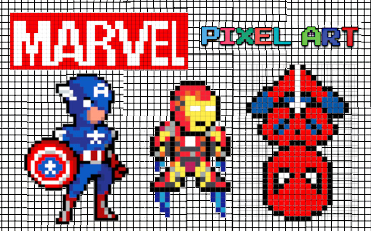 Pixel Art Marvel :Pixel Art Marvel : 50 modèles à imprimer