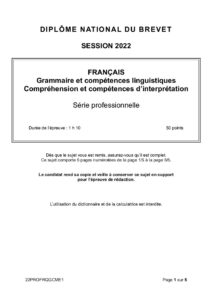 sujet brevet 2022 français