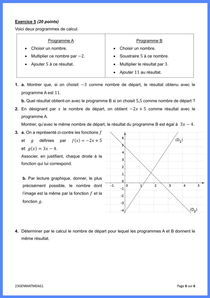 Sujet De Maths Du Brevet 2023 Et à Sa Correction à Imprimer ...